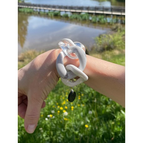 Bracelet MAILLONS Blanc/gris marbré/Transparent - Francine BRAMLI bijoux