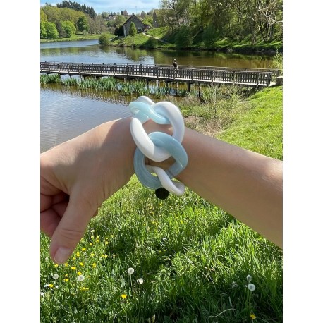 Bracelet ANTHONY Maillons Blanc & bleu ciel - FRANCINE BRAMLI Paris