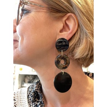 BOLA noir & pailletée doré - Francine BRAMLI Paris, boucles d'oreilles