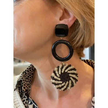 PLAYA Raphia Noir/Naturel - Francine BRAMLI Paris boucles d'oreilles