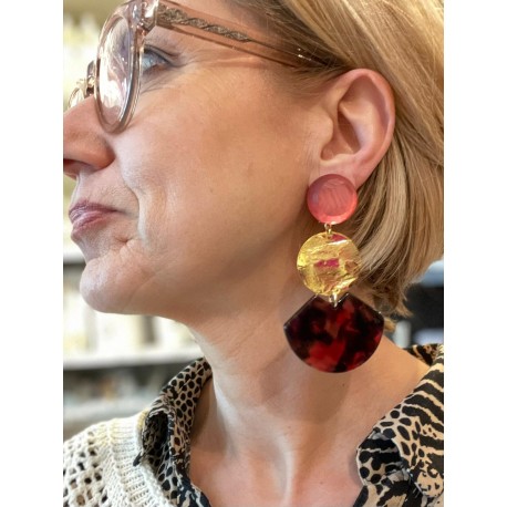 EVENTAIL Cerise & doré  - Francine BRAMLI Paris, boucles d'oreilles