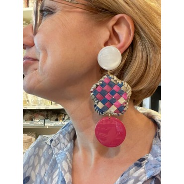 ETOILE Ramboutan Bleu/framboise - Francine BRAMLI ParIs boucles d'oreilles