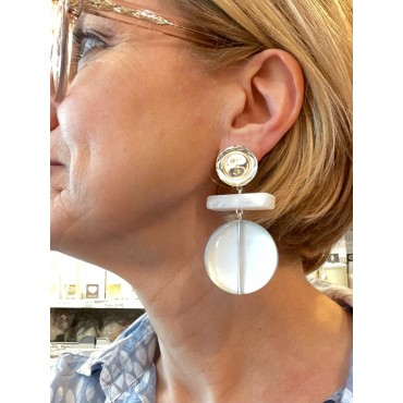 BERTINE Gris blanc - Francine BRAMLI Paris Boucles d'oreilles