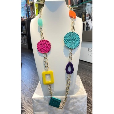 Sautoir RAPHAEL Raphia & résine Multicolore - FRANCINE BRAMLI PARIS collier