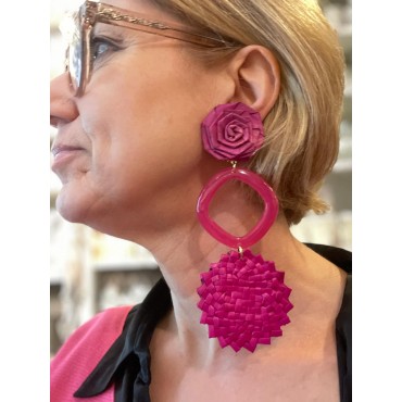 PLAGE longue Fuchsia Cabochon FLEUR - Francine BRAMLI Paris