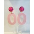 OVALE Rose Cabochon fuchsia rayé - Francine BRAMLI Paris
