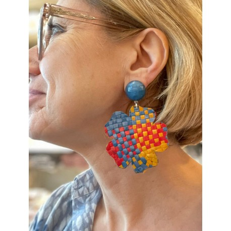 TREFLE Bleu, Jaune, Rouge Cabochon Bleu - Francine BRAMLI Paris