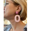 OVALE Rose Cabochon fuchsia rayé - Francine BRAMLI Paris