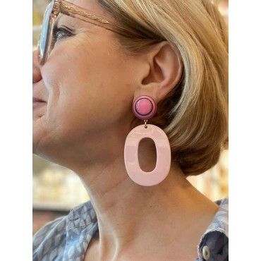 OVALE Rose Cabochon fuchsia rayé - Francine BRAMLI Paris