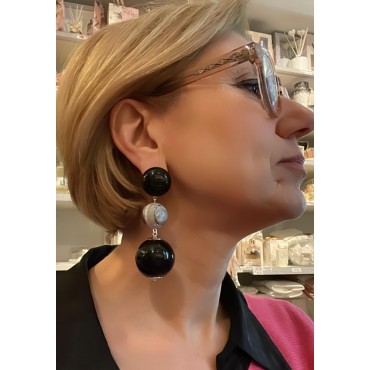 MALIA 2 perles Noir & gris - Francine BRAMLI Paris