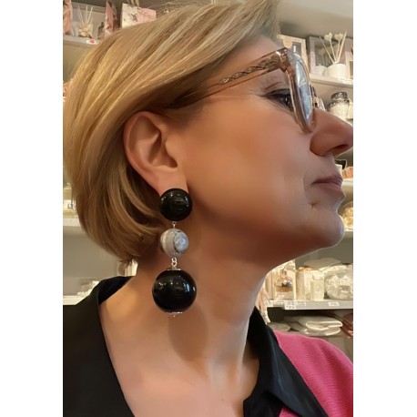 MALIA 2 perles Noir & gris - Francine BRAMLI Paris