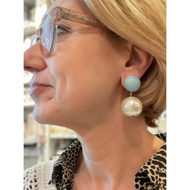 PERLE nacrée Cabochon bleu ciel - Francine BRAMLI Paris