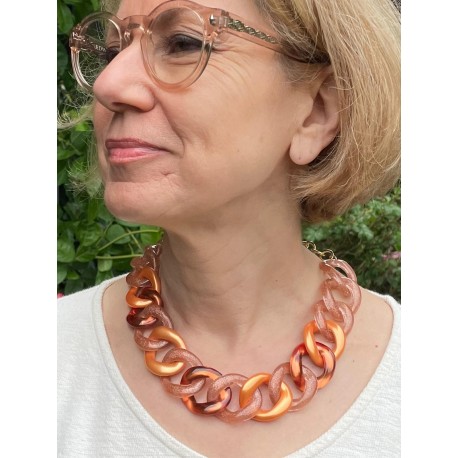 KOURTY Maillons orange nacré, gelé & pailleté - Francine BRAMLI PARIS, Collier