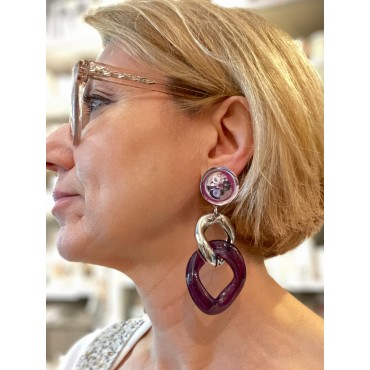 KEREN Maillons Violet/argenté - Francine BRAMLI Paris, boucles d'oreilles