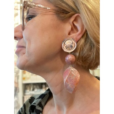 MANEA nacre rose Cabochon miroir - Francine BRAMLI Paris