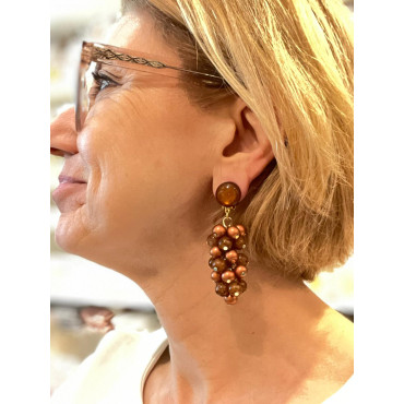GRAPPE cuivrée/marron - Francine BRAMLI Paris boucles d'oreilles