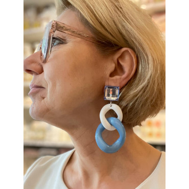KEREN Maillons blan. & bleu Cabochon Miroir - Francine BRAMLI Paris
