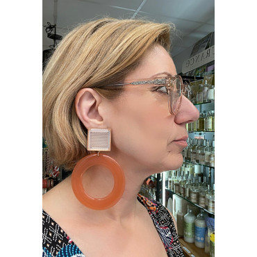 CREOLES Orange Cabochon miroir laser - Francine BRAMLI Paris
