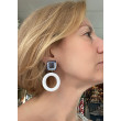 CREOLES blanc Cabochon miroir bleuté - Francine BRAMLI Paris