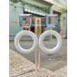 CREOLES blanc Cabochon miroir bleuté - Francine BRAMLI Paris