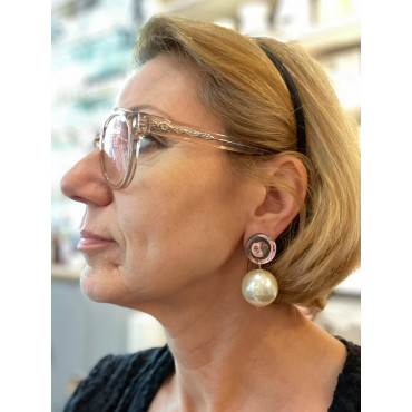 PERLE nacrée Cabochon rose miroir - Francine BRAMLI Paris