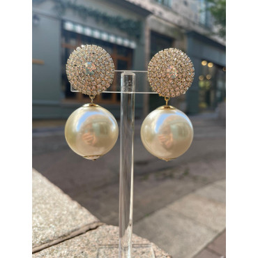 BRIGET perle nacrée Cabochon cristal - Francine BRAMLI Paris