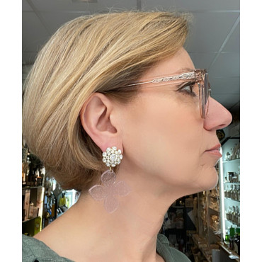 FLEUR rose pailleté Cabochon cristal - Francine BRAMLI Paris