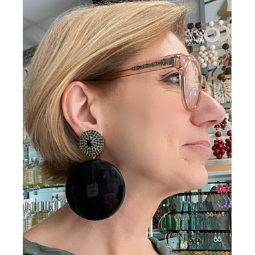 MYRIAM noir Cabochon cristal noir & blanc - Francine BRAMLI Paris