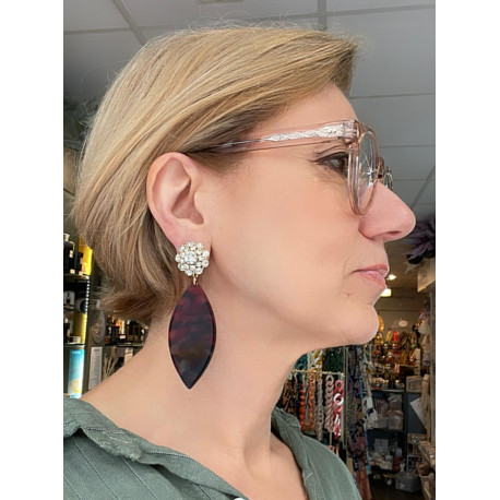 NAVETTE écaille bordeaux Cabochon PM Cristal - Francine BRAMLI Paris