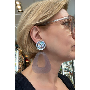 TRAPEZE rose pailleté Cabochon miroir - FRANCINE BRAMLI Paris