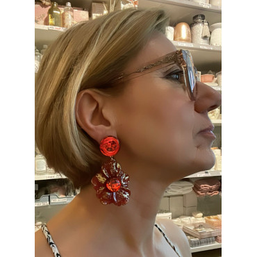 FLEUR rouge & doré Cabochon miroir - Francine BRAMLI Paris