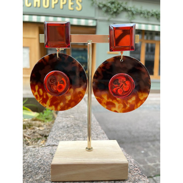 CHAPI écaille bordeaux Cabochon miroir - Francine BRAMLI Paris