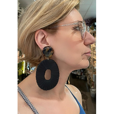 INAYA cuir noir Cabochon écaille - Francine BRAMLI Paris