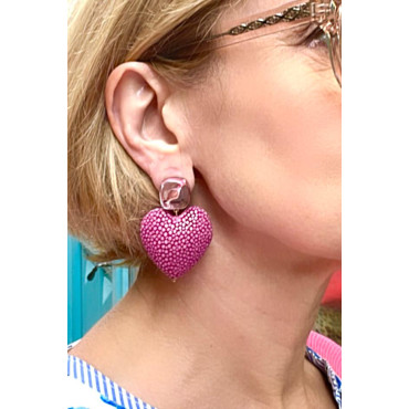 COEUR Rose Galuchat Cabochon miroir - Francine BRAMLI Paris