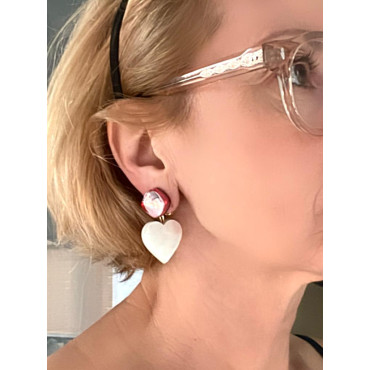COEUR en nacre Cabochon miroir rose - Francine BRAMLI Paris