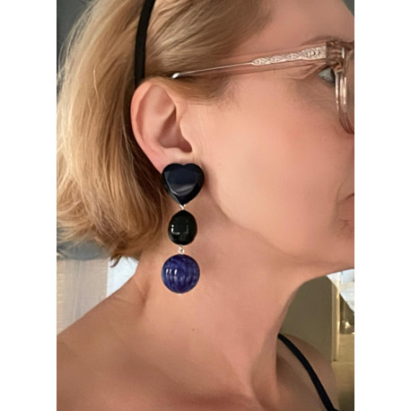 COEUR bleu majorica noire - Francine BRAMLI Paris
