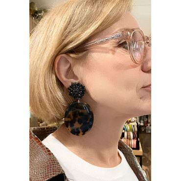 MAUD écaille, Cabochon cristal noir - Francine BRAMLI Paris