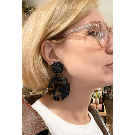 MAUD écaille, Cabochon cristal noir - Francine BRAMLI Paris