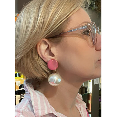 BELA M Perle Nacrée cabochon rose - Francine BRAMLI Paris