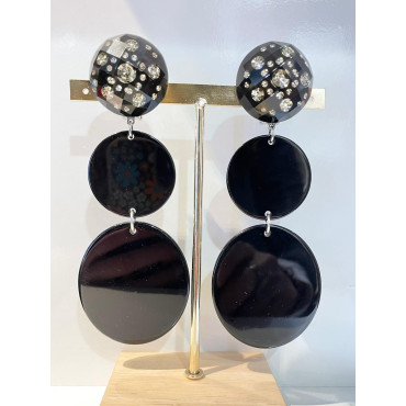 NOEMIE noire, cabochon strass cristal - Francine BRAMLI Paris