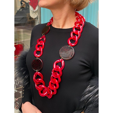 MARIO maillons rouges & écaille - Francine BRAMLI PARIS Collier