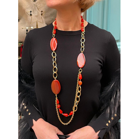 Sautoir ROBIN agate marron - FRANCINE BRAMLI Paris collier
