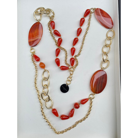 Sautoir ROBIN agate marron - FRANCINE BRAMLI Paris collier