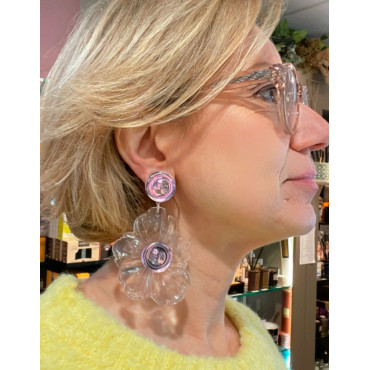 FLEUR transparente Cabochon Rose miroir - Francine BRAMLI Paris