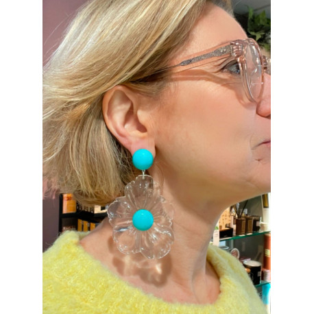 FLEUR transparente Cabochon Bleu - Francine BRAMLI Paris