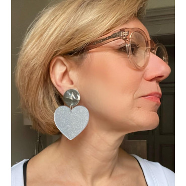 LOVE coeur M pailleté gris - Francine BRAMLI Paris