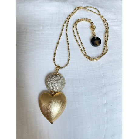 Sautoir AMORE Zirconium & coeur doré - Francine BRAMLI Paris Collier
