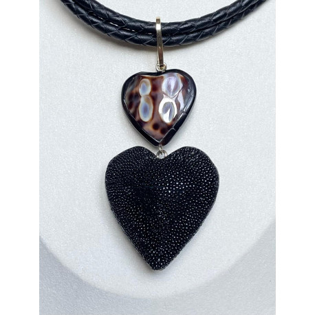 AMORE Marron/noir. Nacre & Galuchat - Francine BRAMLI Paris Collier