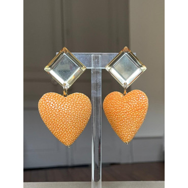 COEUR Galuchat ambre, Cabochon miroir - Francine BRAMLI Paris