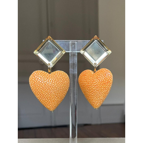 COEUR Galuchat ambre, Cabochon miroir - Francine BRAMLI Paris